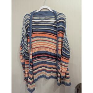 Striped orange, blue and cream waterfall style cardigan by Naturals plus size 1X